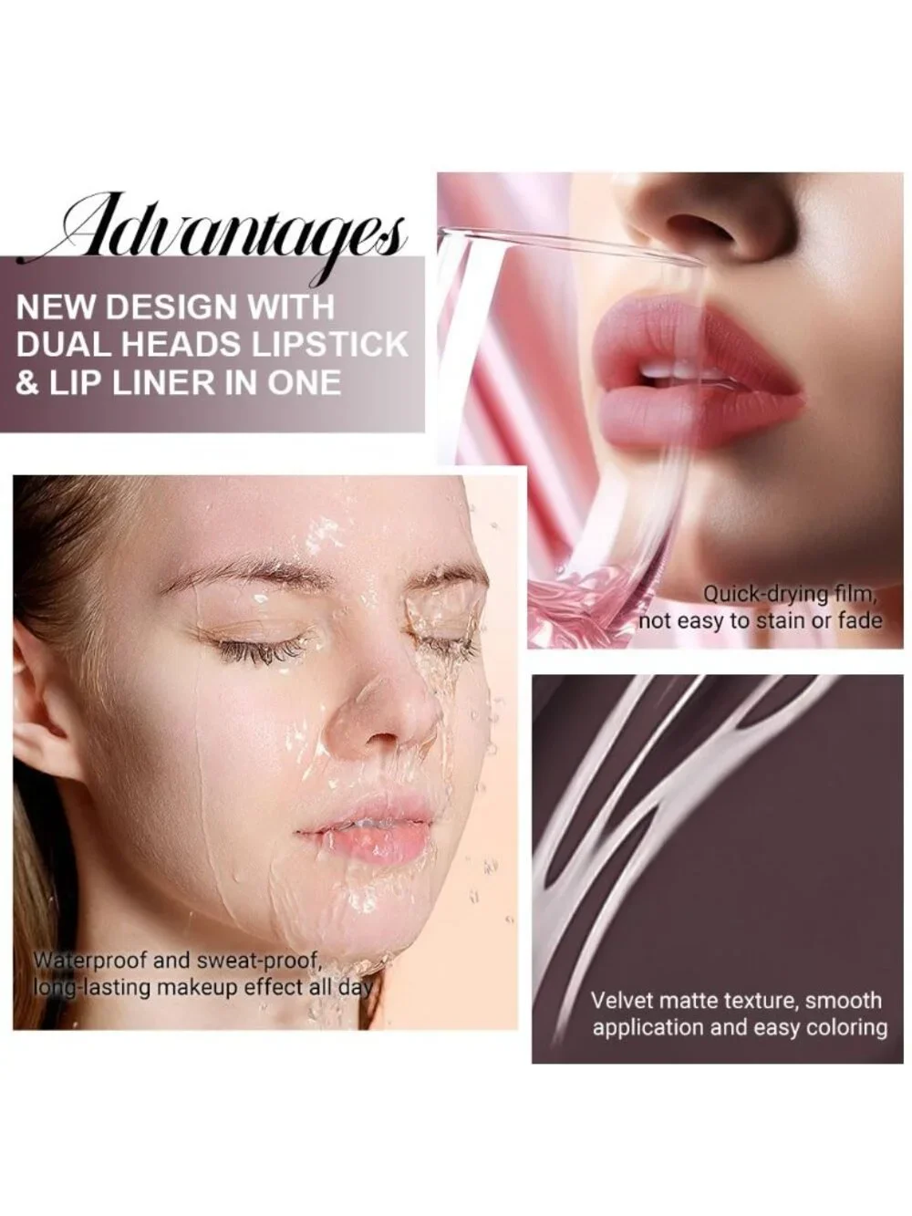 Women's 06#-Chocolate 1Pcs Smudge Proof Matte Lip Liner and Liquid Lipstick